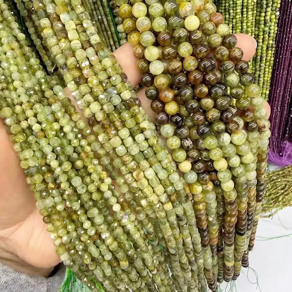 Natural Tsavorite Green Garnet Cube Beads Faceted Gradient Loose Gemstone Spacer Beads for Jewelry Making DIY Bracelet Necklace