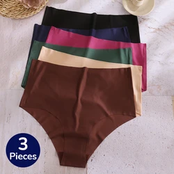 TrowBridge 3PCS/Set High Waist Women's Panties Fashion Lingerie Seamless Underwear Silk Satin Briefs Large Size Woman Underpants