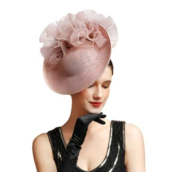 Christmas Pink Sinamay Fascinator Perfect Navy Blue Wedding Hat Unique Wine Red Derby Party Hat Green Black Headpiece Women