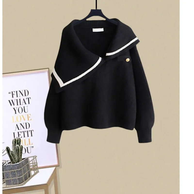 Fall Winter Warm Knitted 2 Pieces Sets For Women Outfits Korean Casual Irregular Collar Knitting Sweater+mermaid Skirt Sets