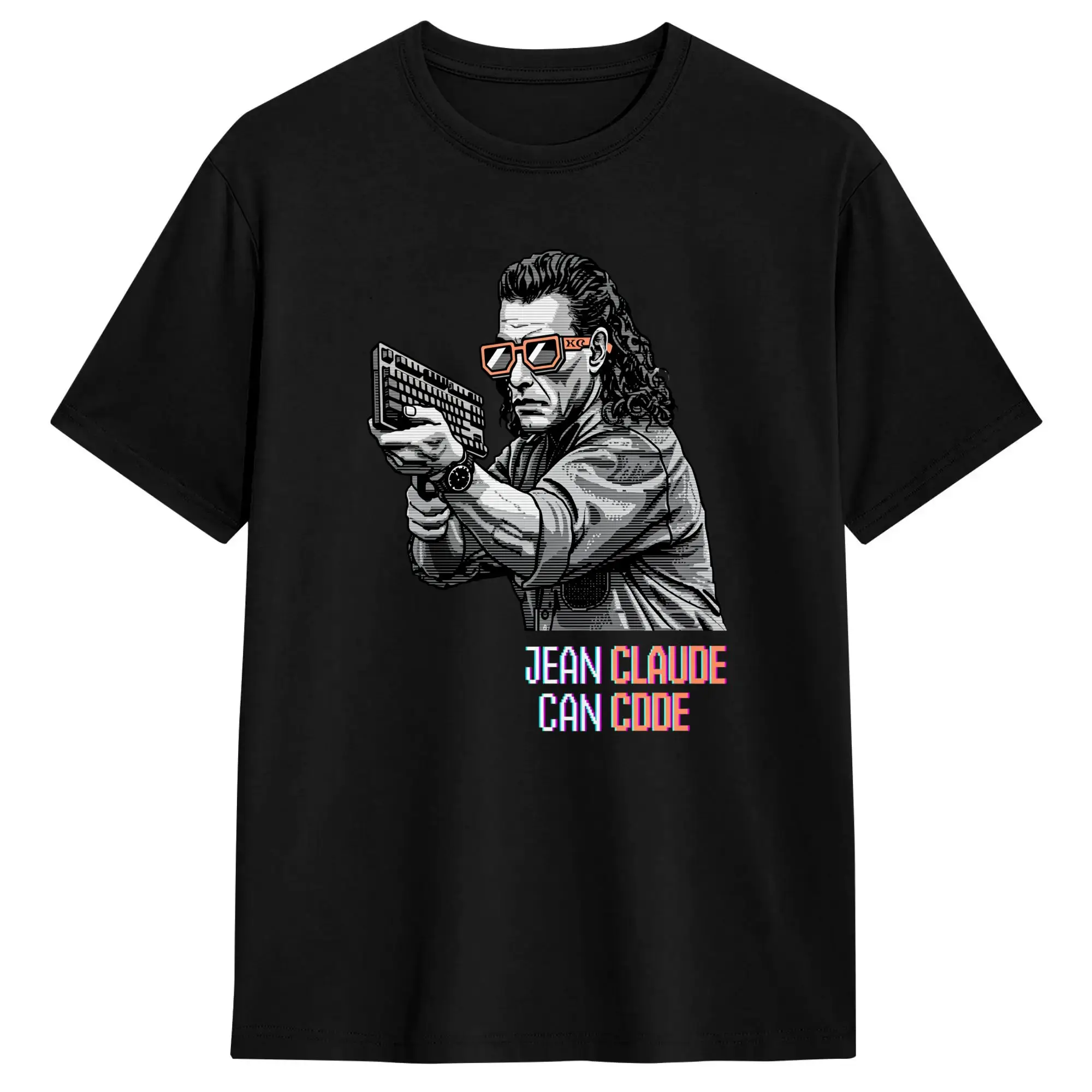 Jean Claude Can Code Retro Hacker Keyboard T Shirt Summer 100 Cotton T Shirts For Man Tee Shirt Short Sleeve Y2K Funny Clothes
