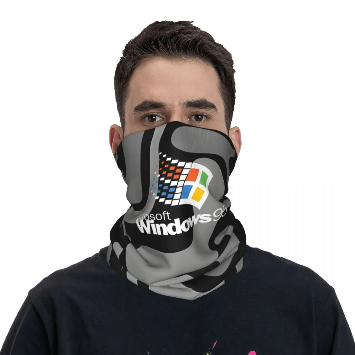 Windows 95 Man White Black Background Bandana Neck Cover Printed Motorcycle Club Linux Face Scarf Running Unisex Adult Washable image 5