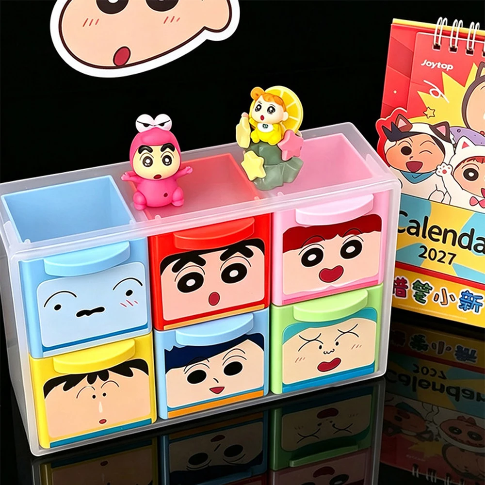Genuine Anime Crayon Shin-Chan Storage Box 1/6/9Grid Cute Stackable Drawer Acrylic Multifunctional Desktop Organizer Boxs Gifts