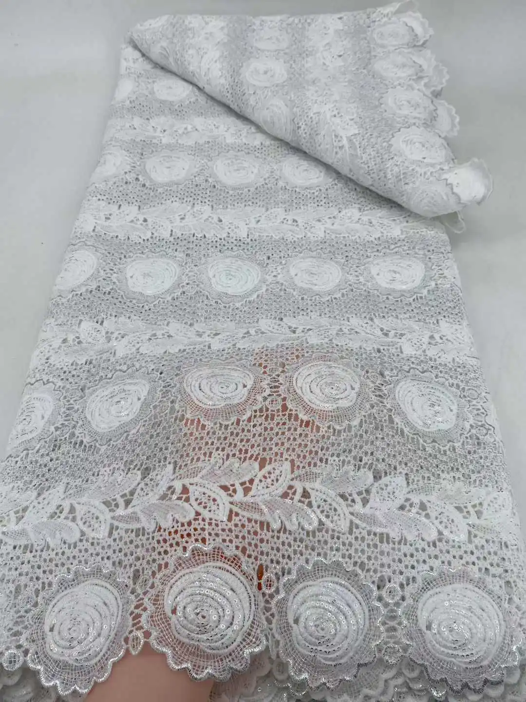 

White Guipure Cord Lace African Lace Fabric New 2025 High Quality Water Soluble Lace Fabric Embroidered For Women Party Dresses