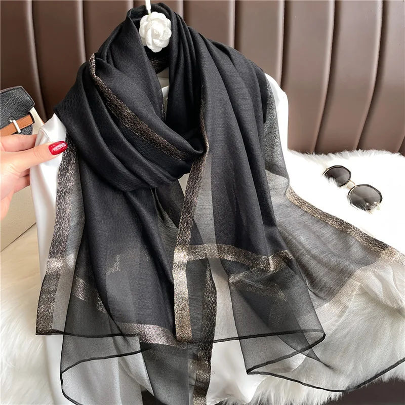 Modischer Luxus Einfarbiger Langer Seidenschal für Damen Weicher Glatter Schal Kopftuch Hijab Outdoor-Schal Langer Umhang Strandtuch – Detail 26