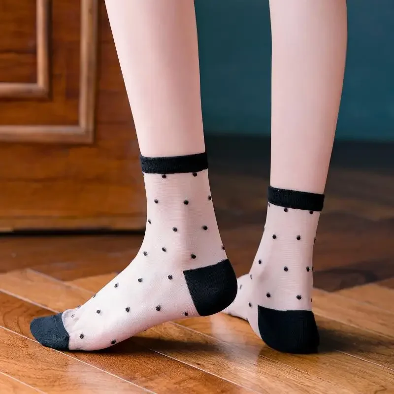 Children Transparent Meshes Fishnet Short Socks Sexy Lace Women Socks Summer Harajuku Casual Breathable Crew Socks Black White