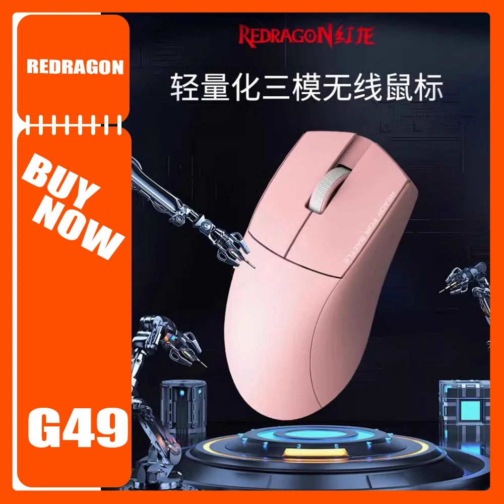 REDRAGON G49 Wireless Mouse Three-Mode Low Delay 4K PAW3395 Bluetooth E-Sports Gaming Mouse Lightweight PC Gamer Accessories