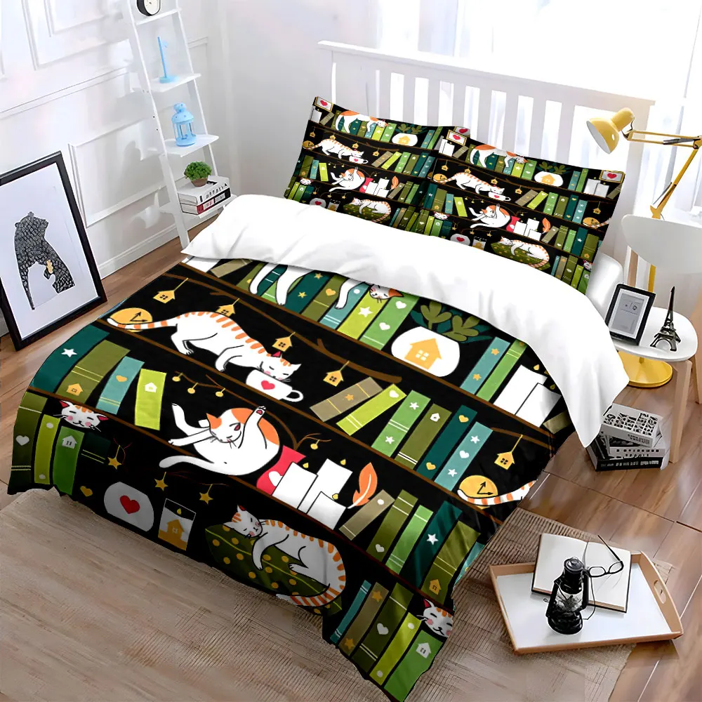 

Cute Cat Bookshelf Decor Set Multiple sizes kid's and adults' bedroom Exquisite 3PC bedding set, gift