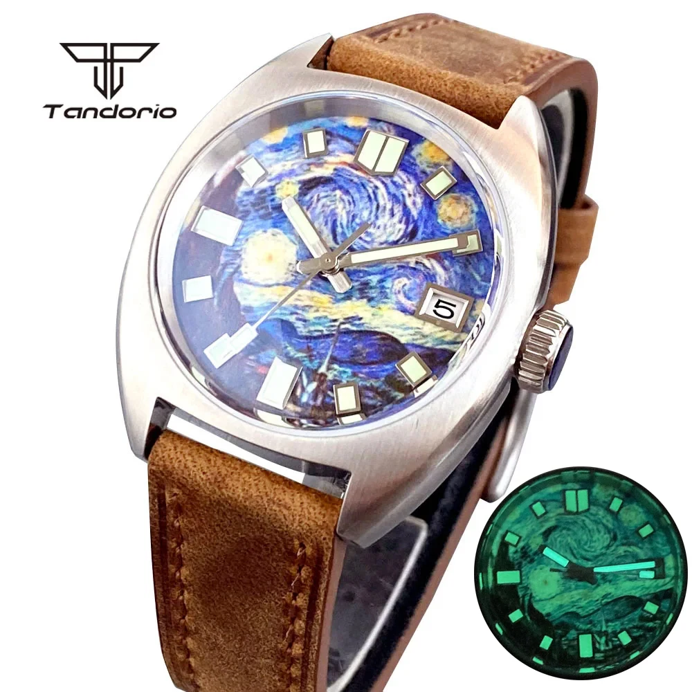 

Tandorio Fashion Full Lume 36mm Automatic NH35 AR Domed Sapphire Men Watch Starry Sky Dial Date Mechanical Dive 20BAR Wristwatch