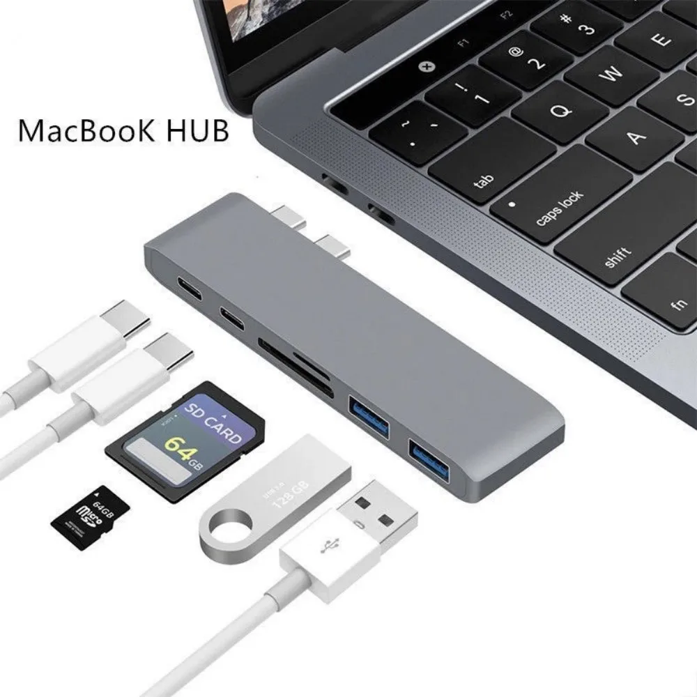 6in1 USBC Hub 3.0 TypeC Adapter MultiFunction Laptop Charging Data Reader Docking Station For MacBook Pro Mac Notebook