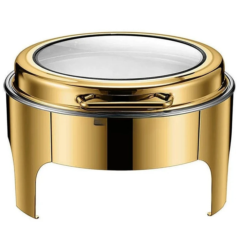 6L Food Warmer Waterproof Insulation Stove Round Flip-Top Visual Buffet Stove Restaurant Stainless Steel Self-Service Tableware