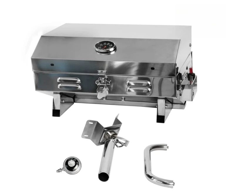 Stainless Steel  Grill Portable Gas Cassette Grill with Rod Holder Rod Insertion Marine Grill