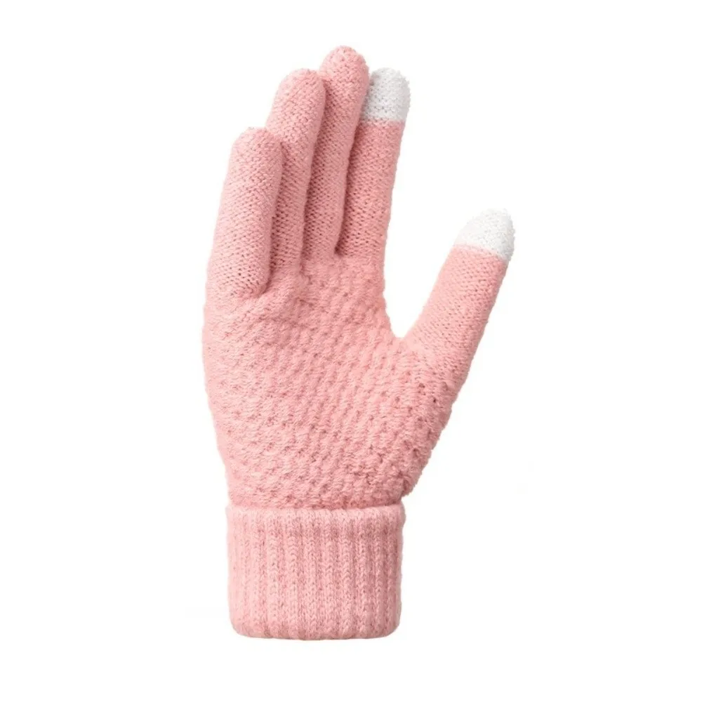 3Pcs/Set Warm Winter Hat Scarf Gloves Set Thicken Soft Knit Beanie Snood Set Windproof Elastic Touchscreen Gloves for Men Women