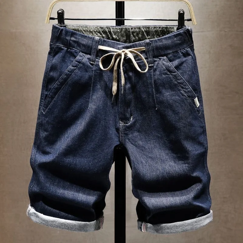 Summer New Fashion Trendy Solid Color Straight Leg Stretch Denim Shorts Men's Casual Loose Sporty Plus Size High Quality Shorts