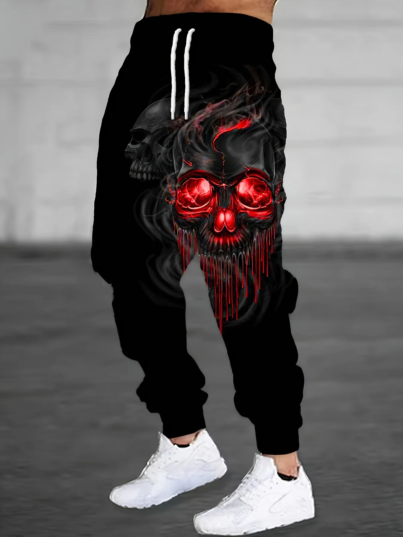 Autumn Winter  Men Jogging Pants  Skull 3D Printing Elastic Waist Drawcord Loose Casual  Sports Pants