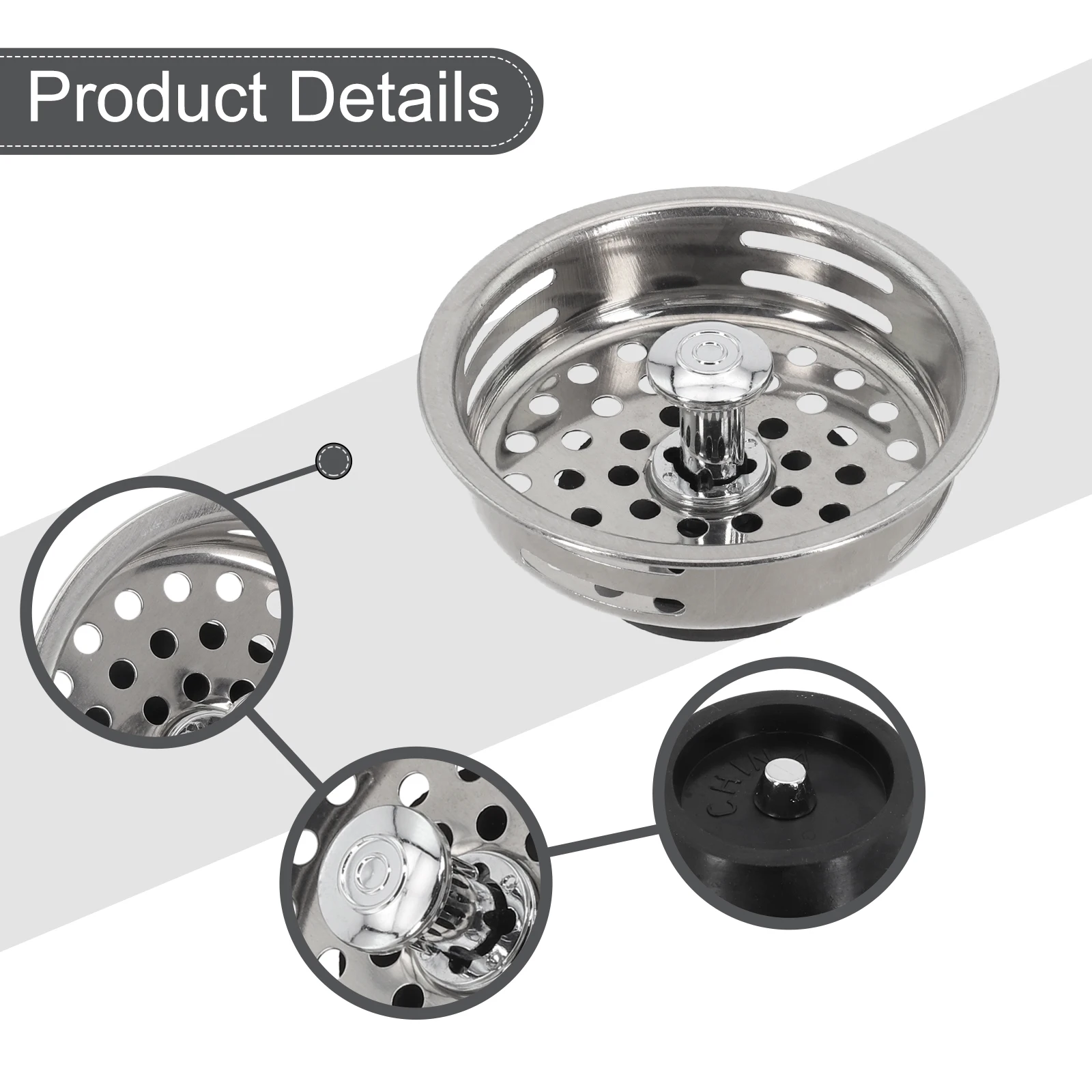 Sink Strainer Kitchen Sink Stainless Steel Standard Compact Design Construction Edge Diameter Filtering Design