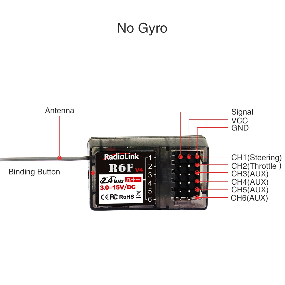 Radiolink-6 Canal Receptor para RC Car and Boat, Transmissor de Rádio, Controle Remoto, R6F, 2.4GHz, RC6GS, V2, RC4GS, V2, T8FB, T8S