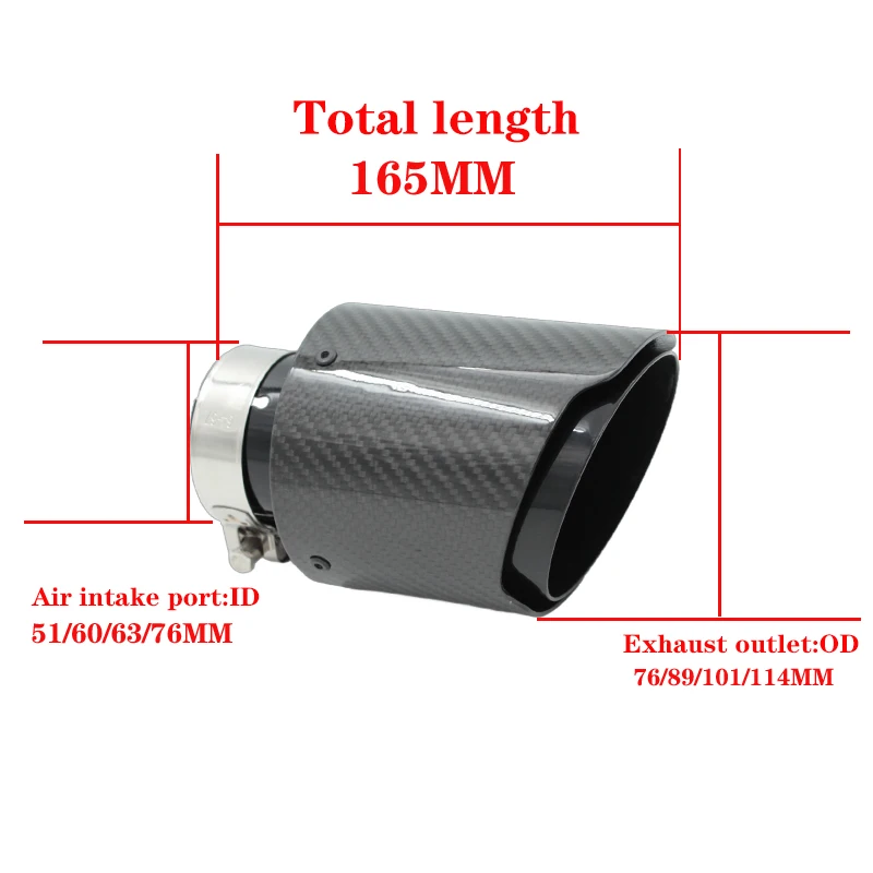 1 Pcs Universal Car Carbon Fibre Tail Throat Stainless Steel  Bright Black Muffler Tail  Twill Glossy Muffler Exhaust Nozzle Tip
