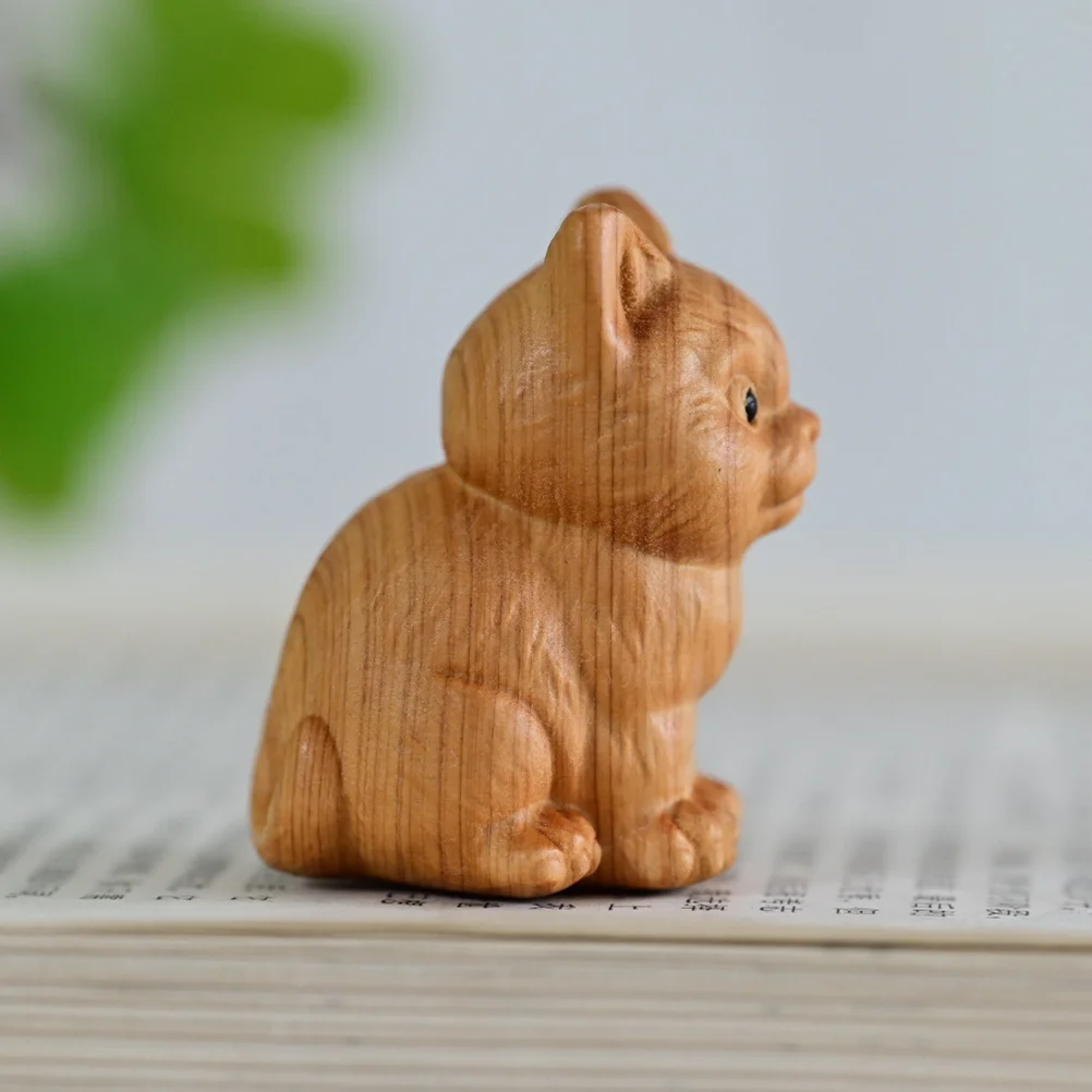 

2pcs Wooden Sculpture Hand Carved Minimalist Design Desktop Ornament For Home Decor Cute Cat Statue Cat Adornment Animal