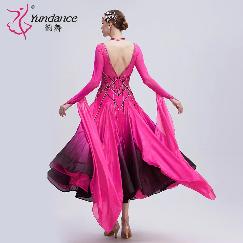 B-24048 Custom new international standard ballroom dance dress high quality ombre pearl silk ballroom dance dresses for sale