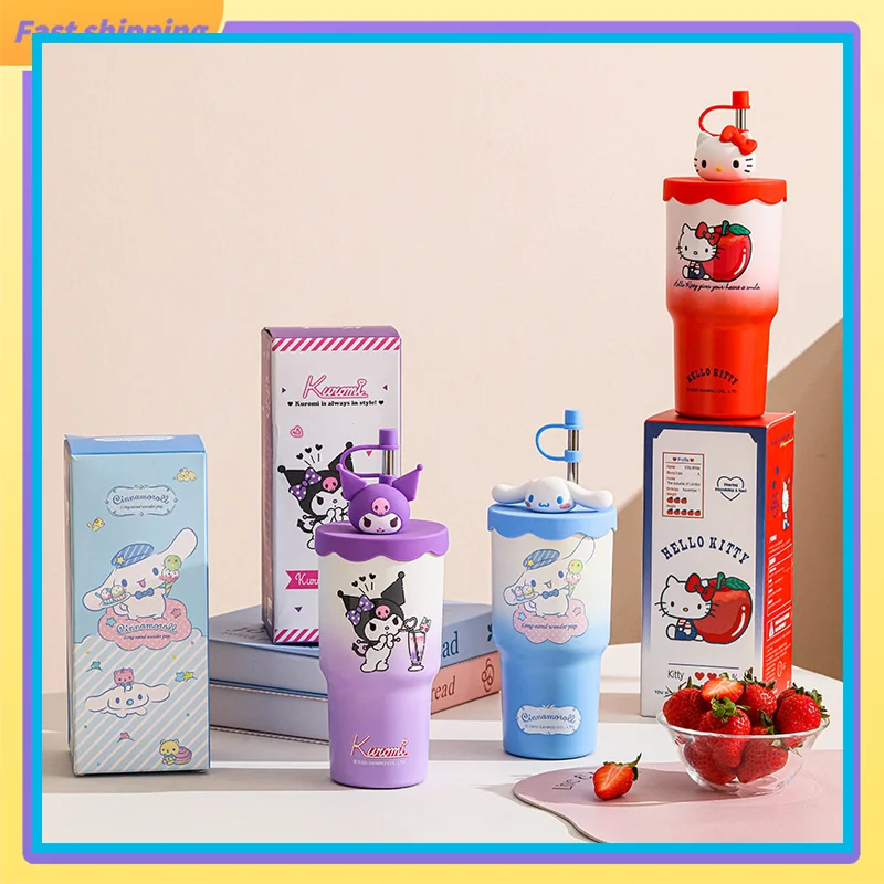 

Sanrio 2025, новинка Hello Kitty, милая универсальная соломенная изолированная чашка большой емкости, подарок на праздник