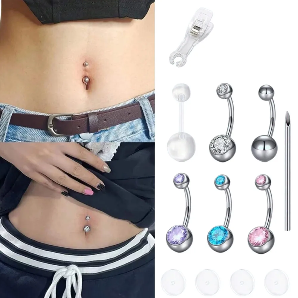 7/13pcs Belly Piercing Kit Belly Button Piercing Kit Includes 14G ASTM F-136 Titanium Belly Button Rings Internal Thread