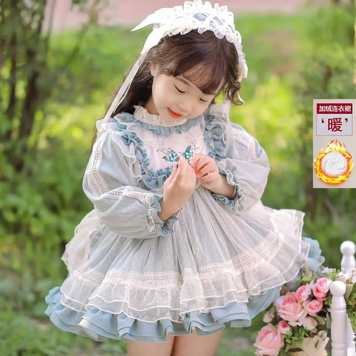 

Spring Spanish Vintage Royal Palace Princess Dress Girl Kawaii Lolita Clothes Elegant Party Evening Tulle Lace Gauze Dress 2-9Y