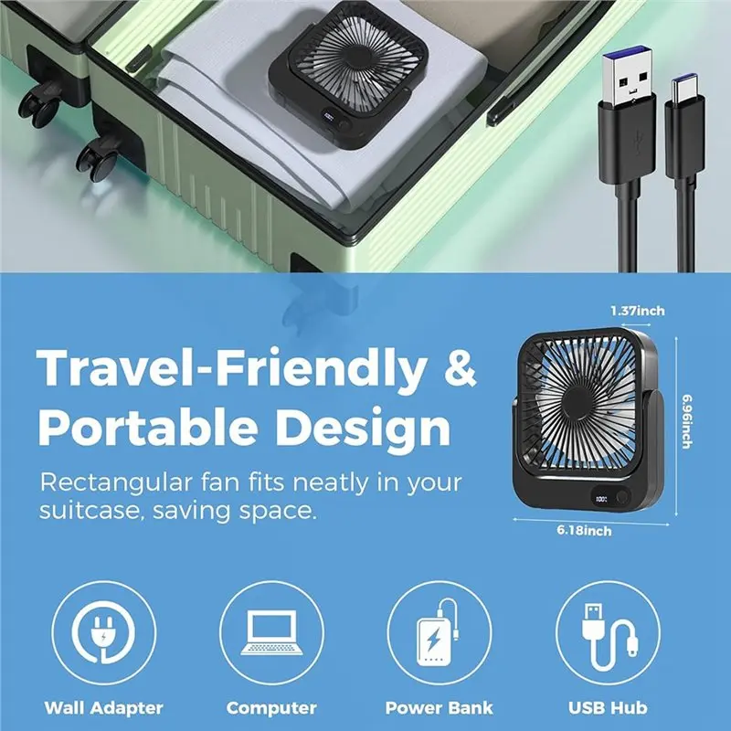 A02V-Cruise Ship Approved Magnetic Fan - Rechargeable & Plug-In, 5-Speed Adjustable, Quiet Operation, 5-12 Hour Battery Life image 3