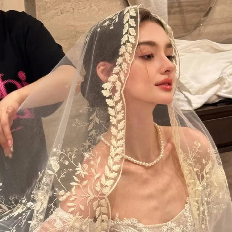 

Wedding Veil All Lace Edge Long Luxurious Bridal Veil White/ivory With Comb Tulle Cathedral Velo De Novias Wedding Accessories