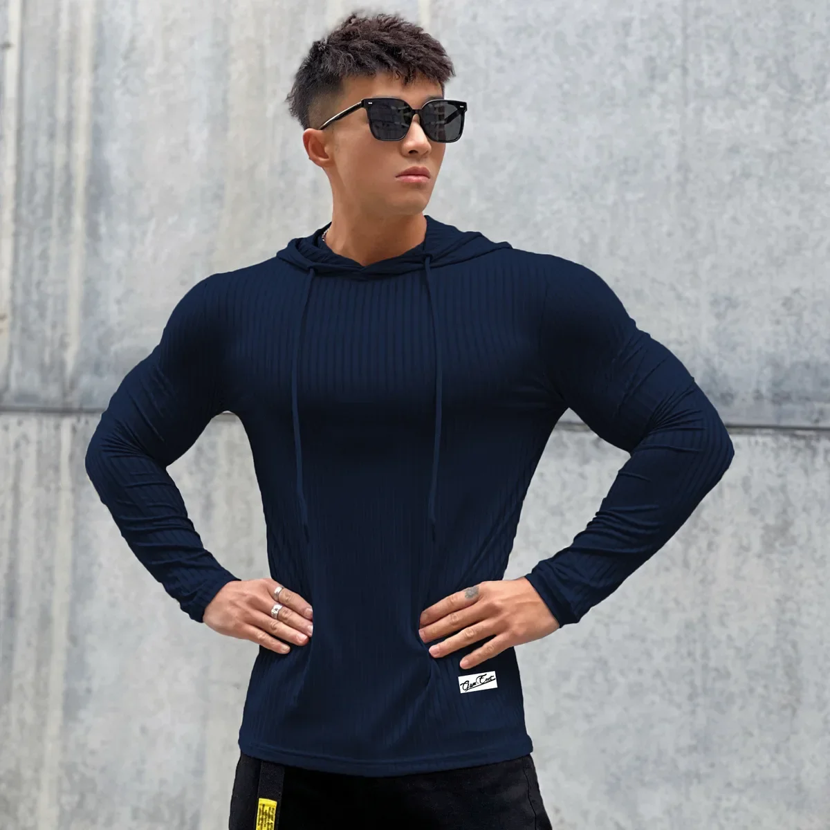 Men Fashion Knitted Pullover Fitness Hoodie Slim Bottom Shirt Running Training Long Sleeve Men Thin Sport Hoodie