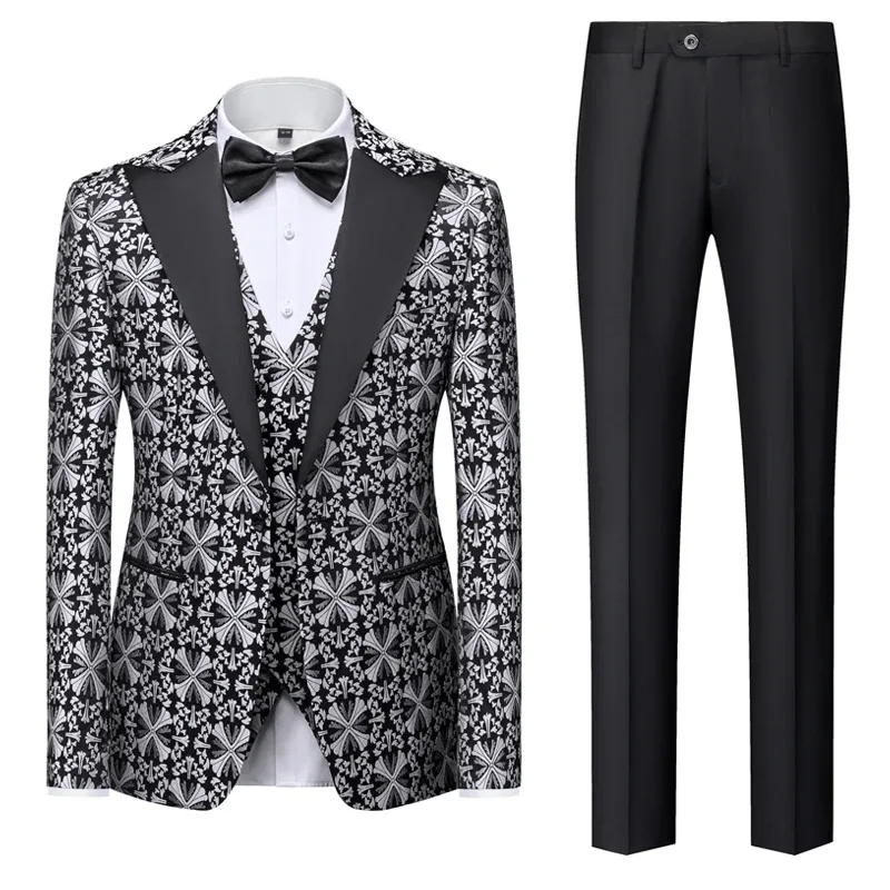 

Men's Jacquard Tailcoat Set, 3-piece Wedding Suit+vest+pants, Men's Formal Party Dress, Groom's Dress Set