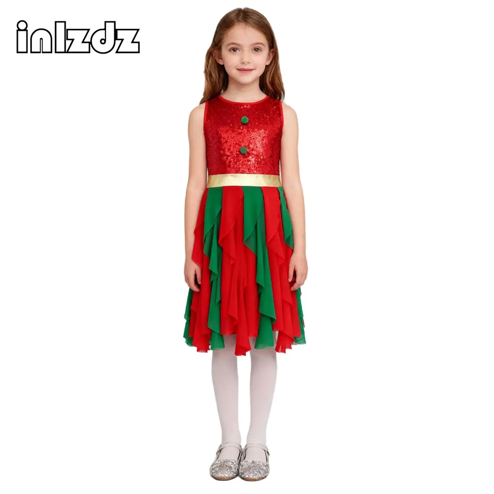 

Girls Christmas Holiday Festival Princess Dress Sleeveless Sparkly Sequin Pompom Decor Tulle Dress for Birthday Party Prom