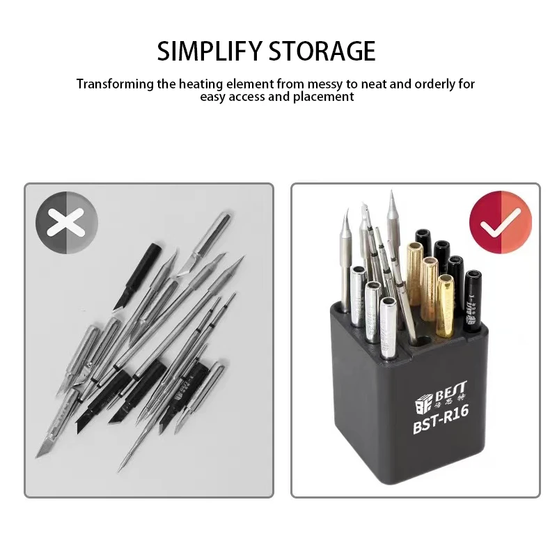 BST-R16 16 Hole Classified Storage Box Suitable For T12 JBC T210/T245/C115 Soldering Iron Head Sorting And Maintenance Tool Rack