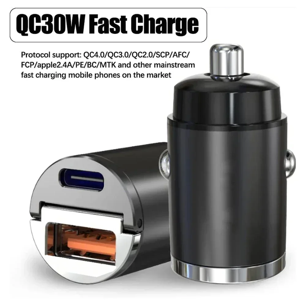 30W Mini USB C Car Charger PD QC 3.0 Super Fast Charging Adapter For IPhone 14 Pro Max 13 12 11 8 Plus For Sumsung Huawei IPhone