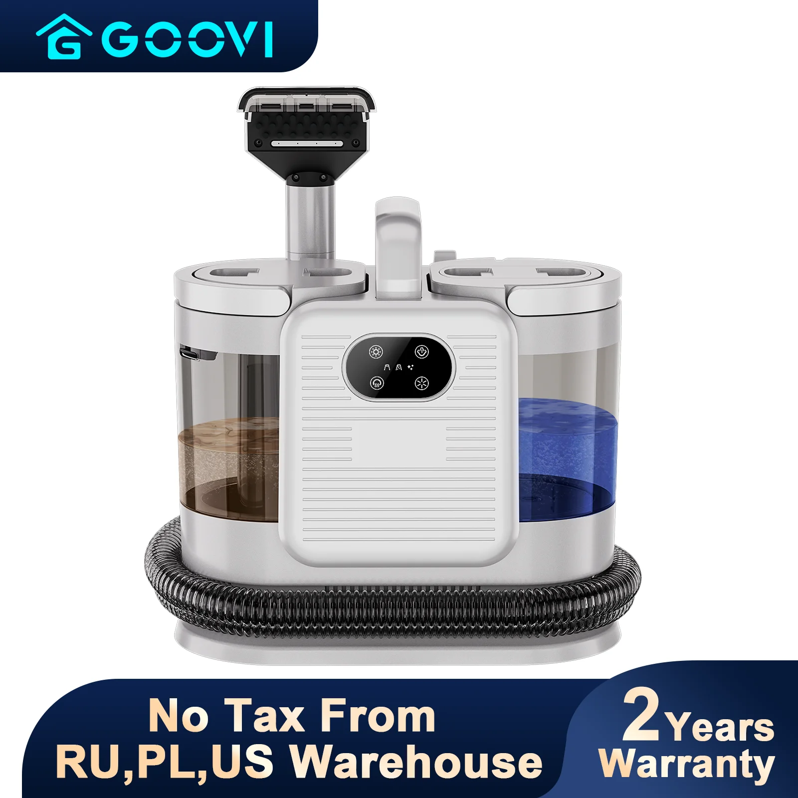 

GOOVI C988 Handheld Fabric Cleaner 1650W/6000Pa Steam Sterilize Vac-Wash 2-in-1 & Window Wiping Compact for Carpet/Hardwood