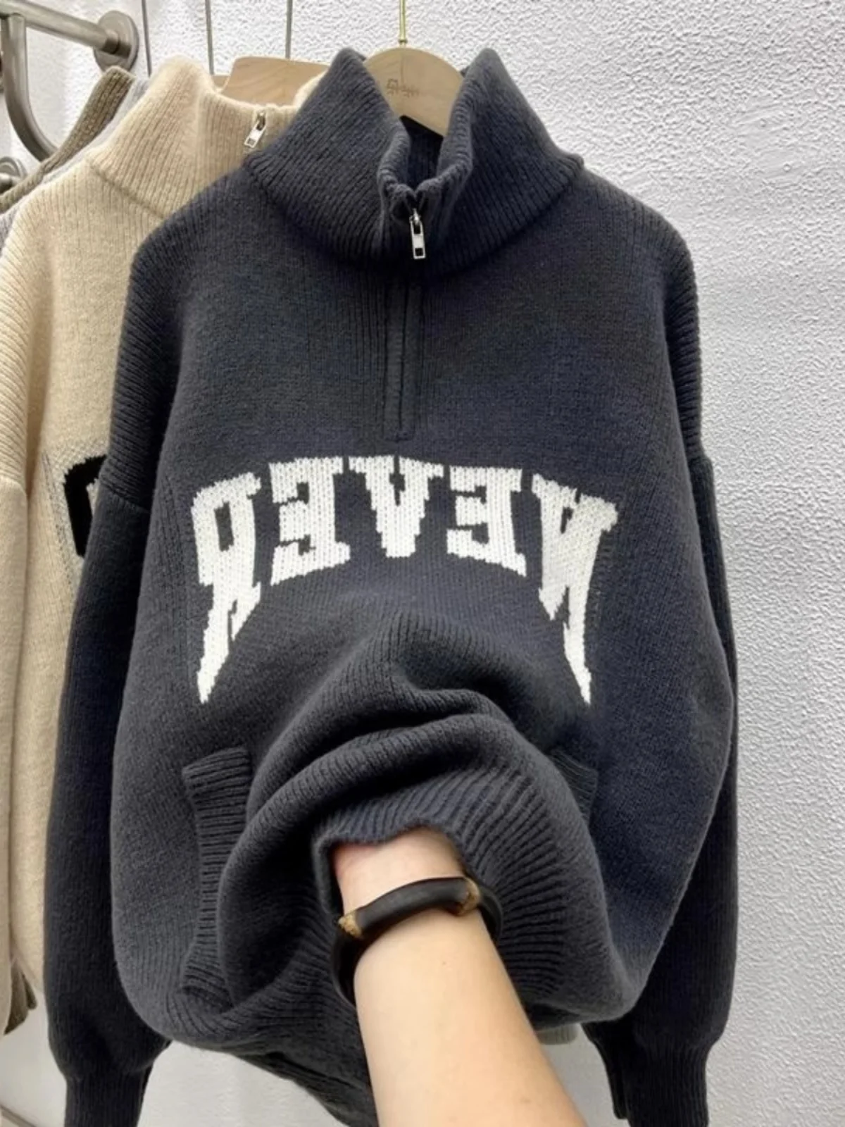 

Вязаный свитер больших размеров High Ne Lazy Sle, свободный живот, женский модный осенне-зимний повседневный корейский длинный слэ...