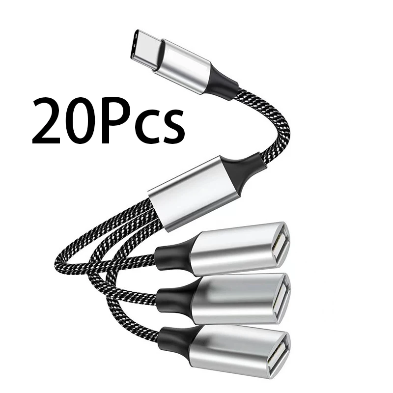 

20Pcs USB C Male to 3 USB Female Cable Splitter Audio and Charging Type C to 3 Type A 2.0 Port Splitter Multi Hub