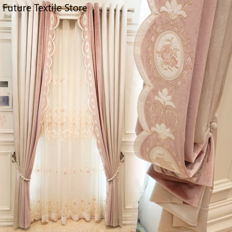 

Customized European-style Bedroom Princess Wind Italian Flannel Curtains Embroidered Curtains Shading Finished Products