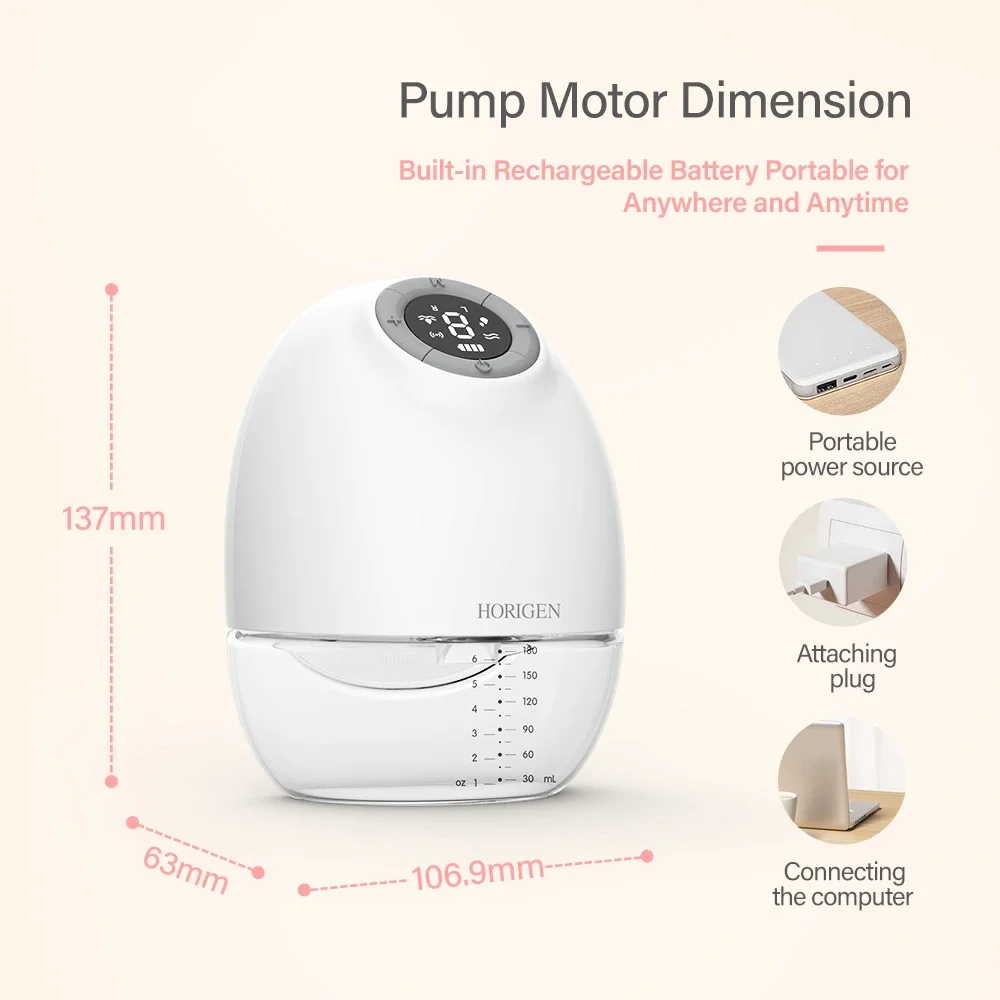 Портативный двухсторонний электрический молокоотсос HORIGEN с управлением через приложение, молокоотсосы без рук для кормления грудью ребенка