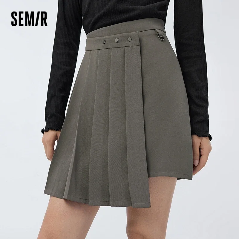 

Semir Women Skirt 2024 Spring New Playful Elegant Pleated Skirt Solid Color Sweet Cool A-line Skirt for Women