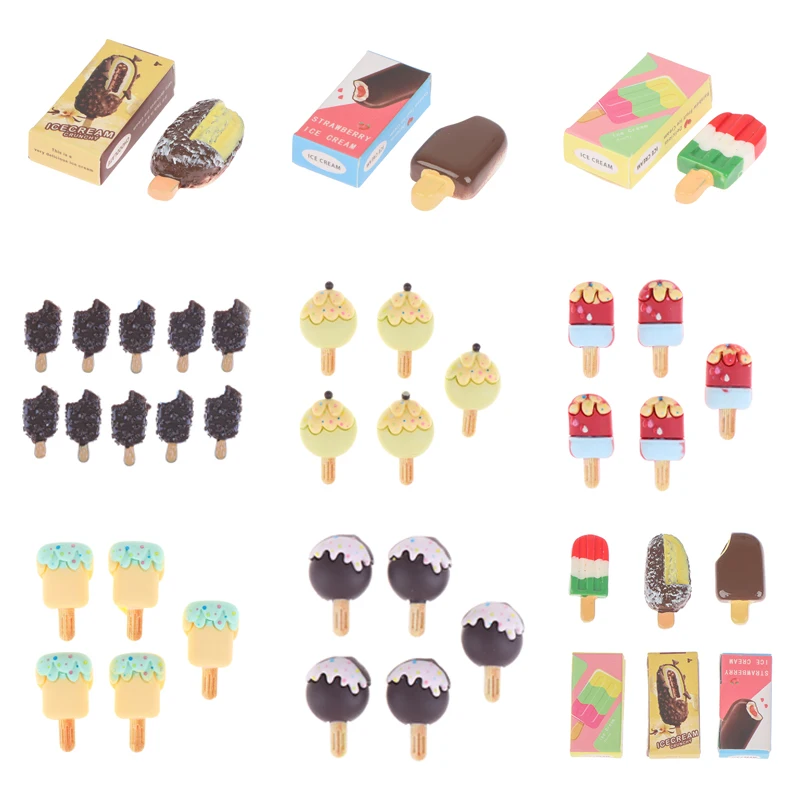 1-5pcs 1:12 Dollhouse Miniature Chocolate Ice Cream Popsicle Mini Ice Pop Food Modle for Pretend Play Kitchen Decor Toys