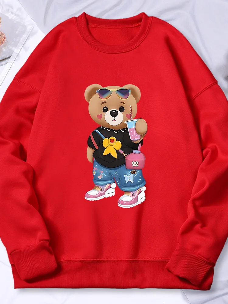 

Bear Sister Drinking Beverages Print Hoody For Women Street Loose Sweatshirt Autumn Fleece Hoody Hip Hop S-Xxl Streetwear Female