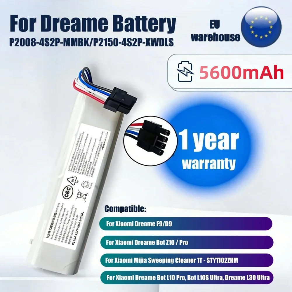 14,4V 5600mAh Ersatzakku P2008-4S2P-MMBK P2150-4S2P-XWDLS für Xiaomi Mijia Staubsauger 1T Dreame S10 D9 F9 L10Pro L10Plus