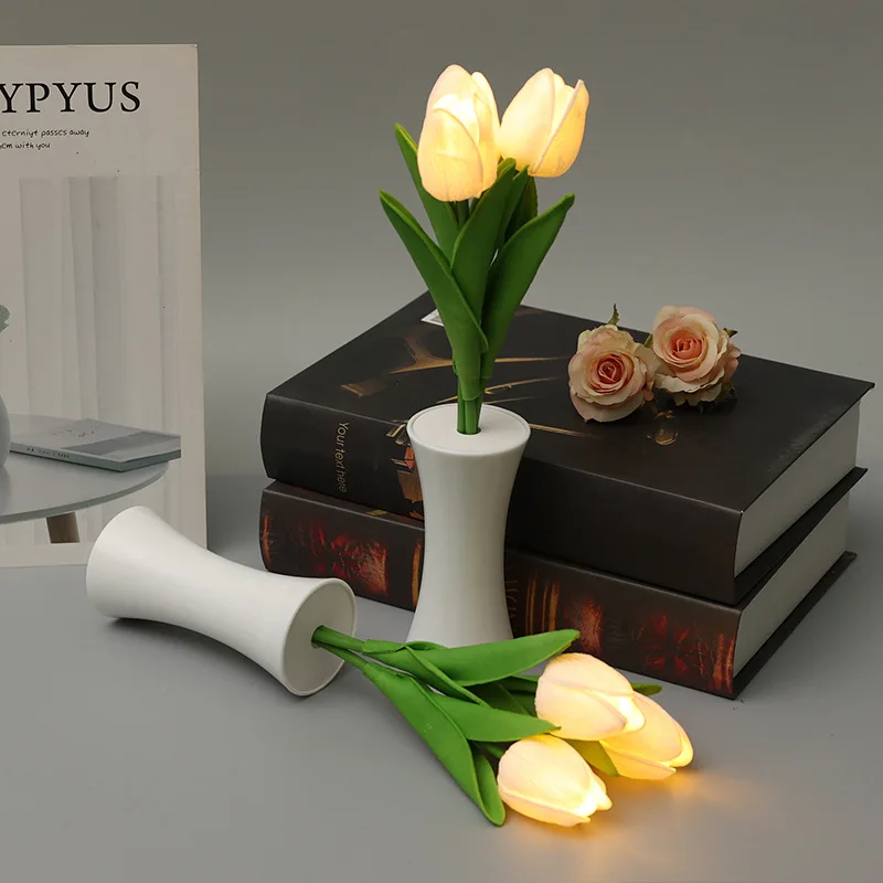 Lámpara LED de noche de tulipán, ramo de flores de simulación, lámpara de escritorio para dormitorio, lámpara de mesita de noche, decoración de ambiente