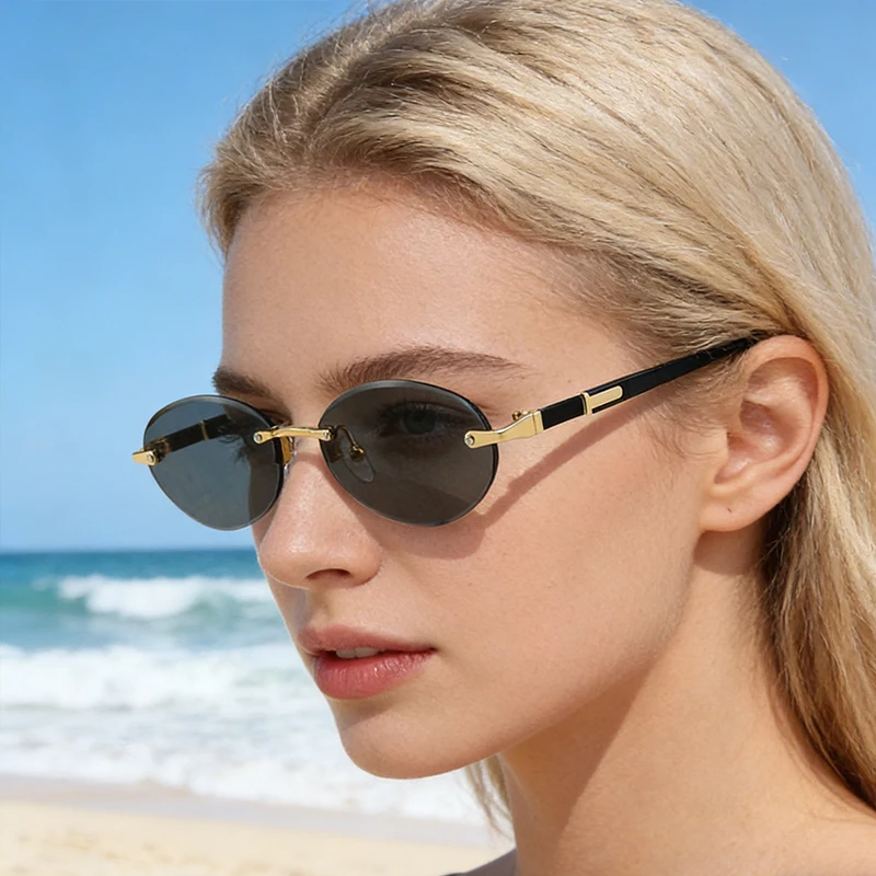 

Fashion Rimless Oval Sunglasses For Women Classic Populor Simple Small Frame Sun Glasses Outdoor Photography Accessory Eyewear