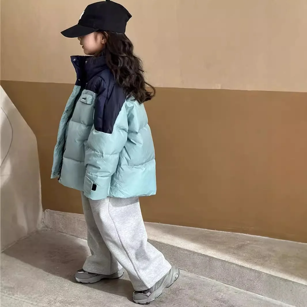 Girls Coat 2024 New Girl Down Cotton-padded Coat Bread Korean Version Patchwork Color Cotton-padded Coat Korean Simple Style