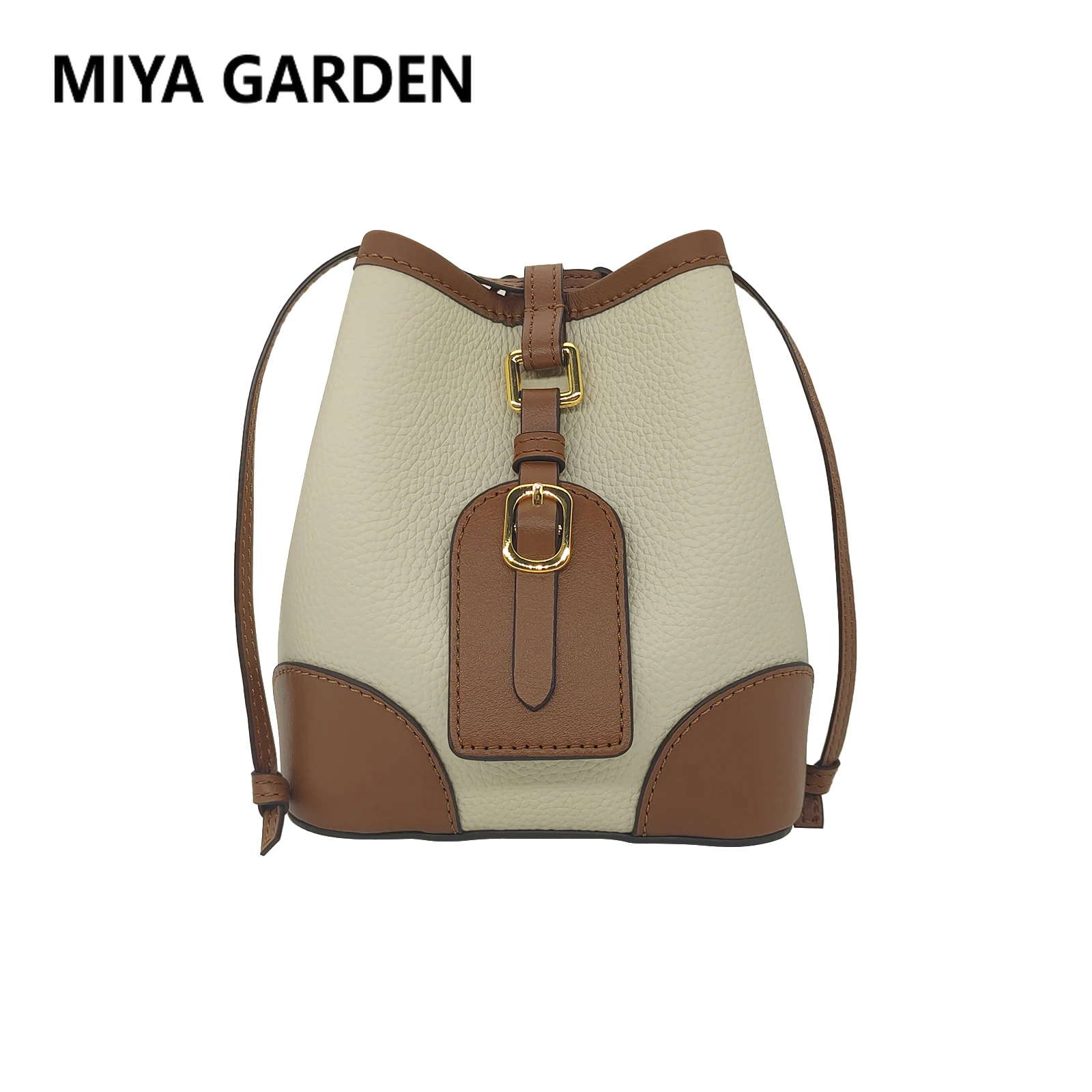 MIYA GARDEN Leather Women's Bucket Bag Splicing Designer Bucket Shoulder Bag Luxury Tote Handbag Commuter Ladies Crossbody Bag