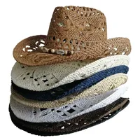 Summer Bohemian Shell Straw Hat Beach Women Men Cowboy Hats Wooden Beads Hollow Out Western Wide Brim Sun Hat Holiday Cap