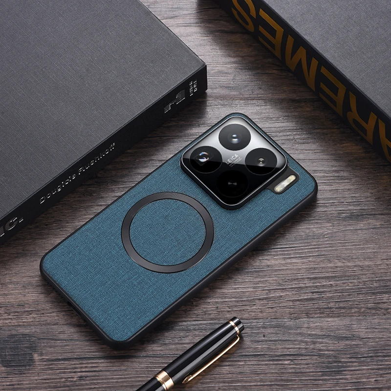 For Xiaomi 15,15 Pro Case Magnetic TPU +PC Anti-slip Ultra Thin Woven Textile Cloth Pattern Cover for Xiaomi Mi 15 image 5