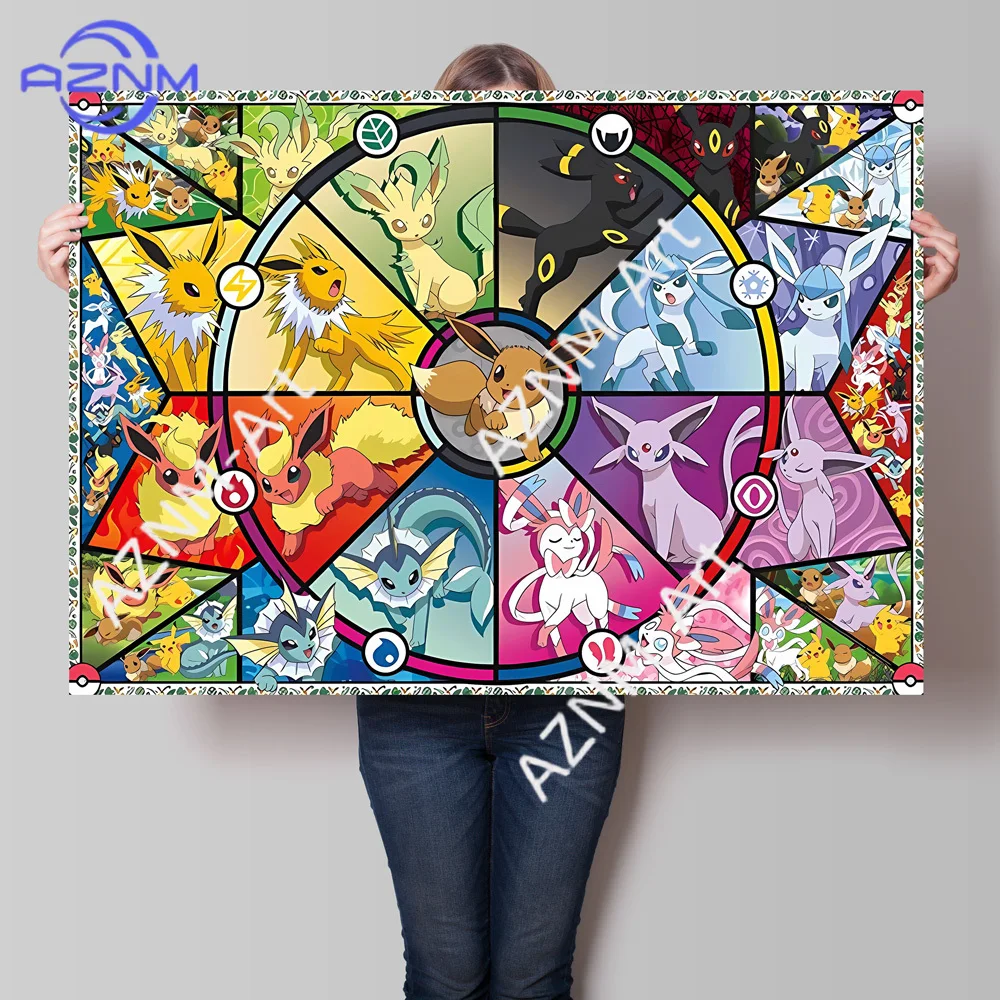 Impresión en Lienzo de Pokemon Eeveelution Family, Impresión HD, Pintura al Óleo con Detalles Exquisitos, Decoración para el Hogar y el Dormitorio Infantil